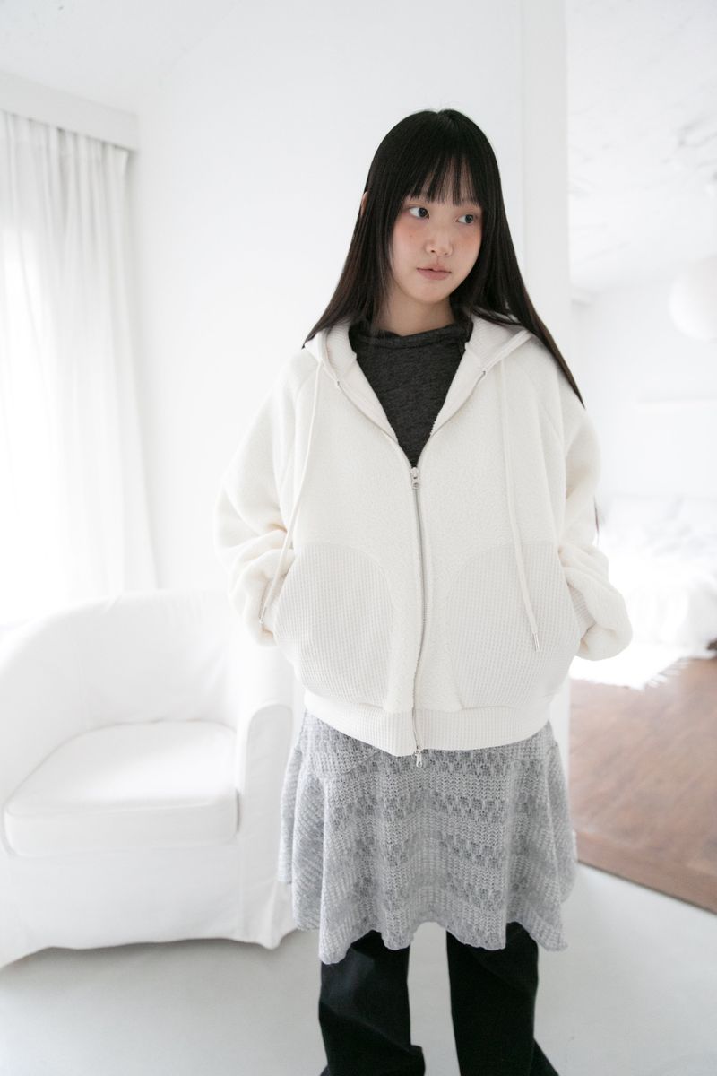 waffle pocket dumble hood jumper(2colors)