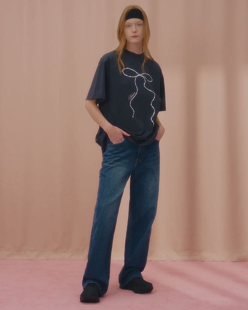 WAVE PEARL RIBBON TSHIRT-CHARCOAL