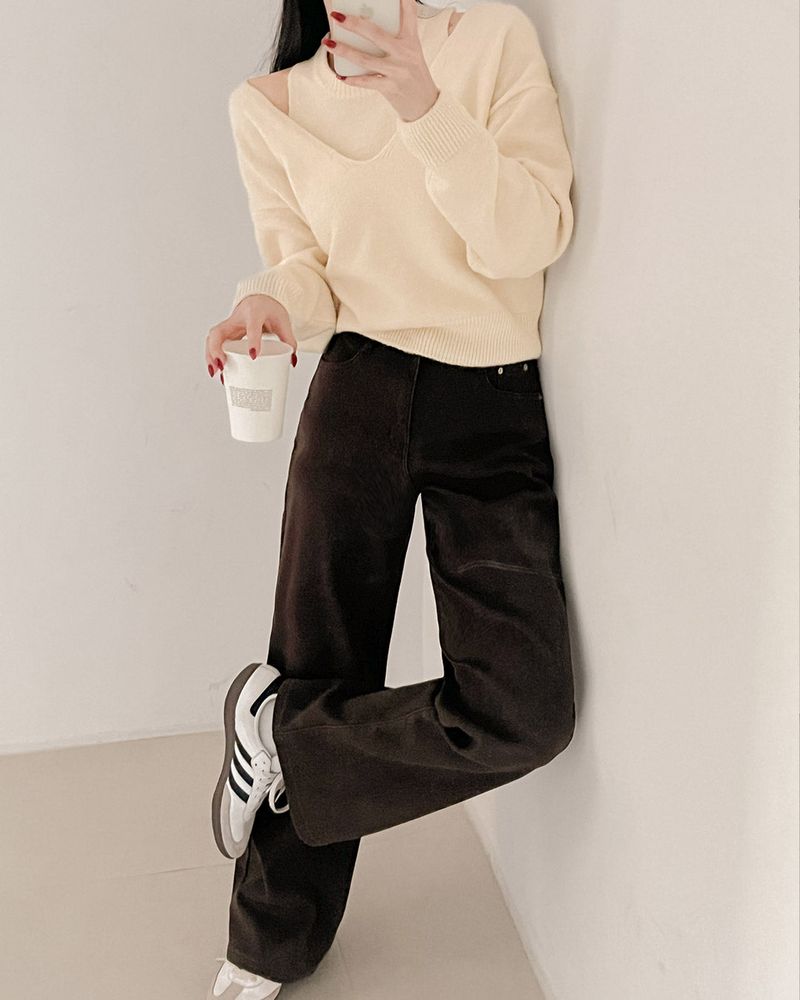 Ribbed wide pants