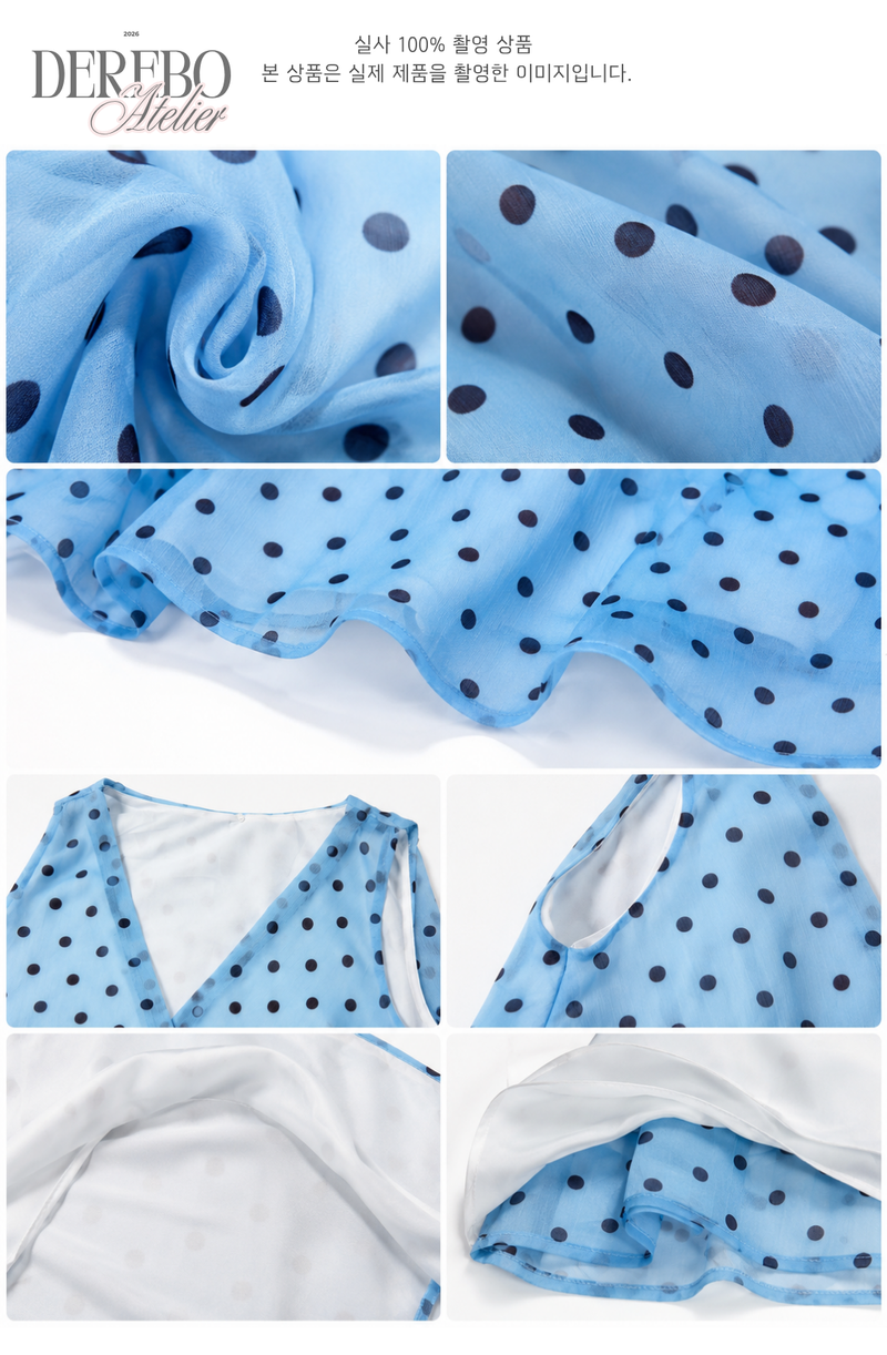 Blue Dot Scarf Sleeveless Blouse