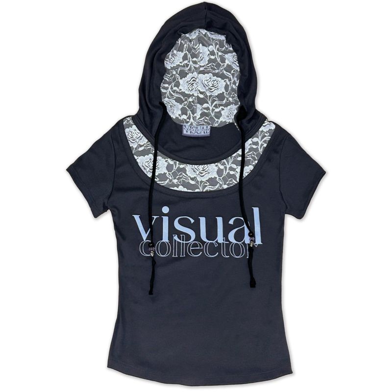 VISUAL COLLECTOR（ビジュアルコレクター）の「Rose Lace Bead Hood Tee [Charcoal]（Tops）」