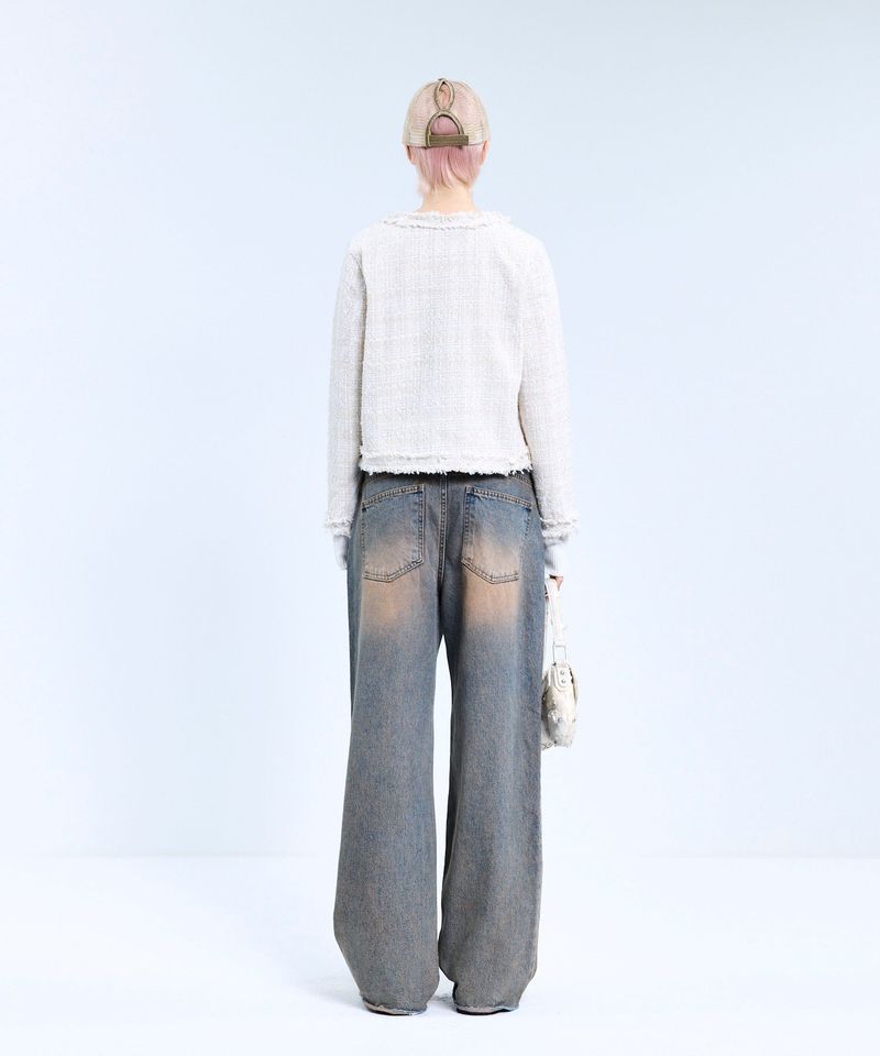 85-VIVAJ048 Multi-Color Crop Tweed Jacket Ivory