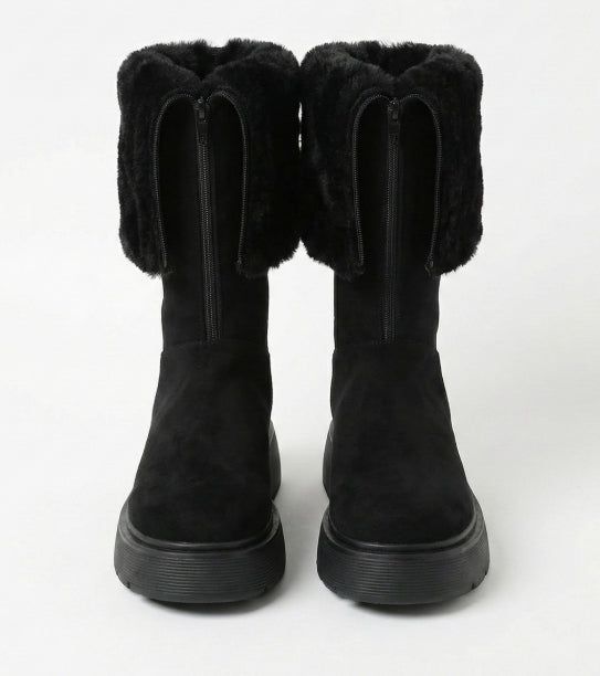 Folding suede platform boots