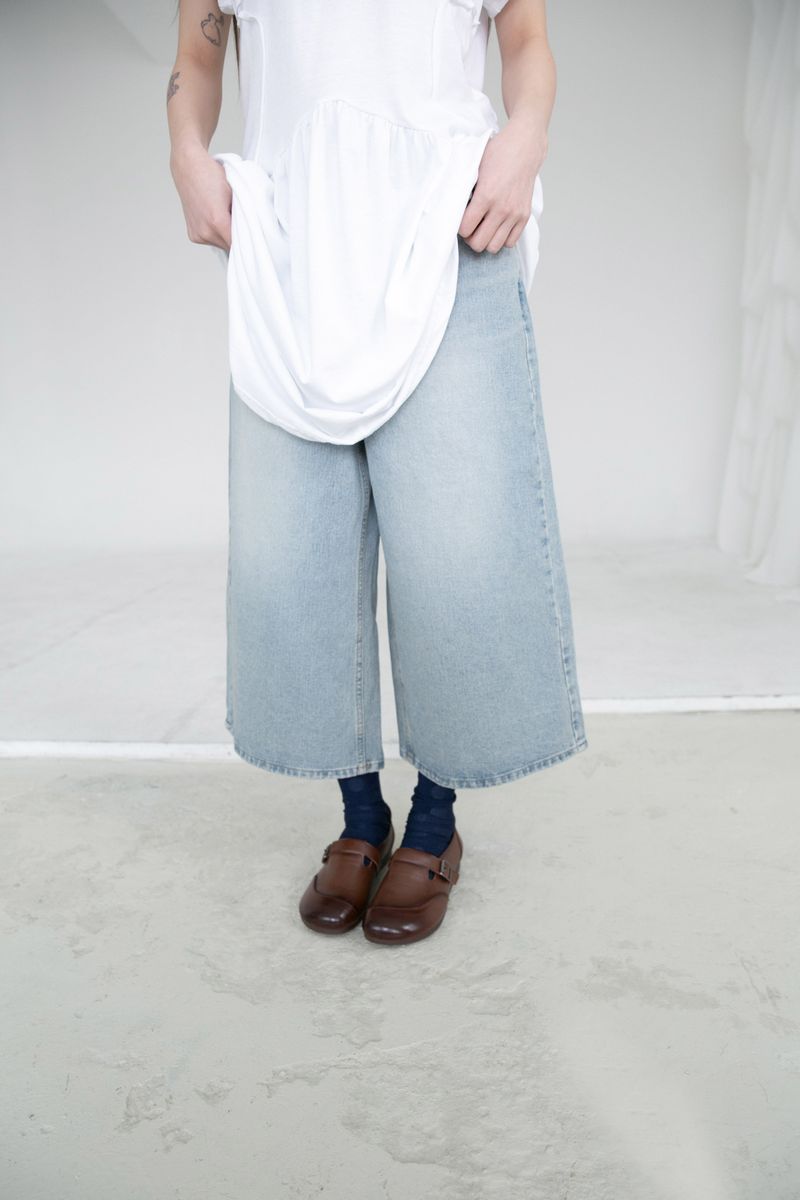 light washing bermuda denim pants