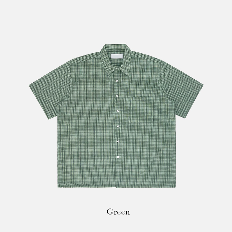 Dard pore check short-sleeved shirt