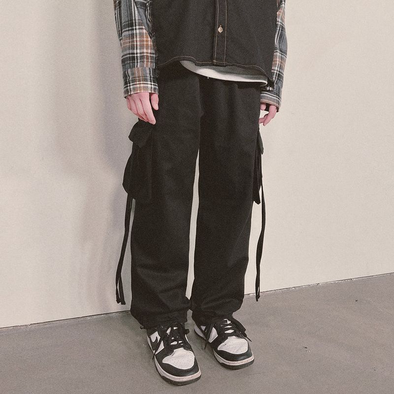 strap elastic pants_black