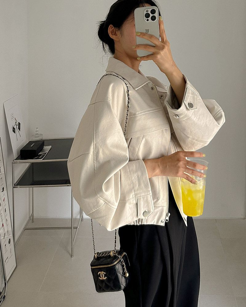 Overfit faux leather jumper