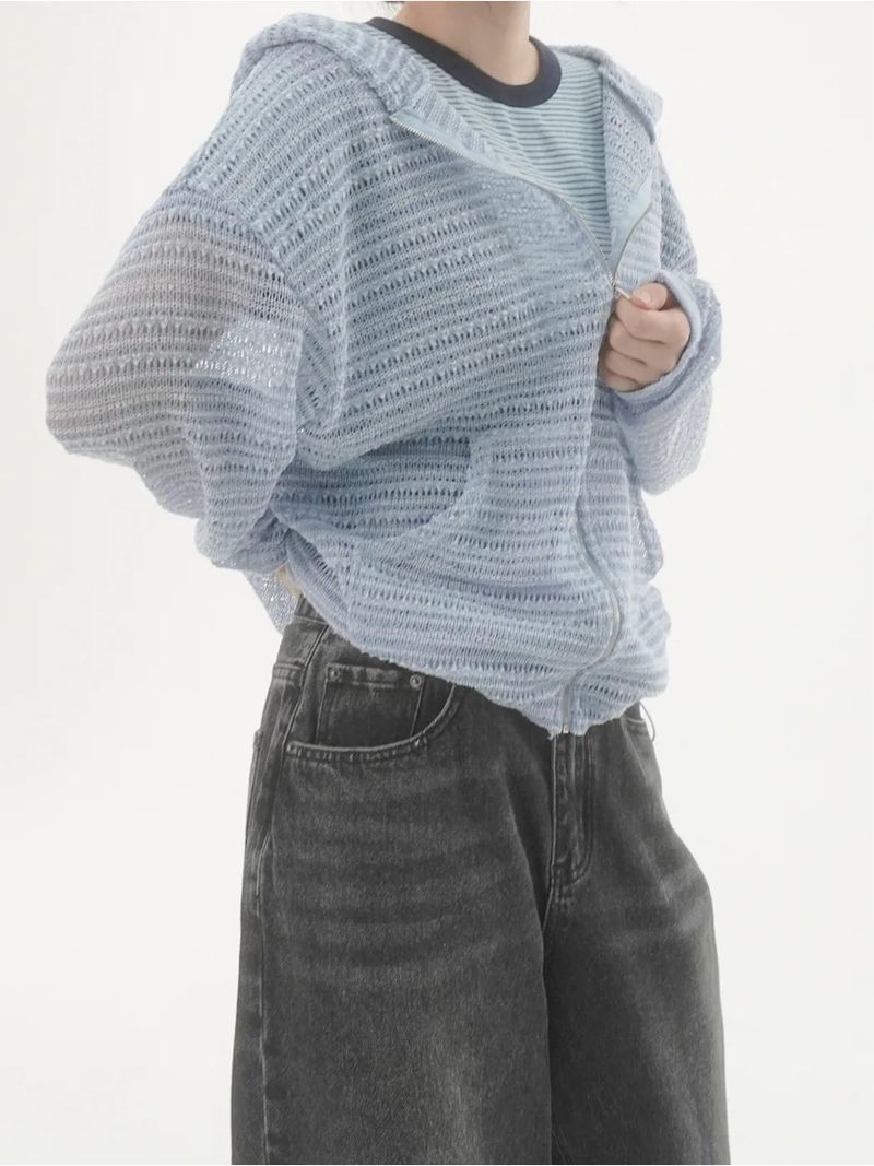 Toy jacquard knit hood zip-up -2C
