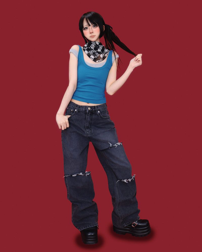 jojo cutting denim pants (2color)