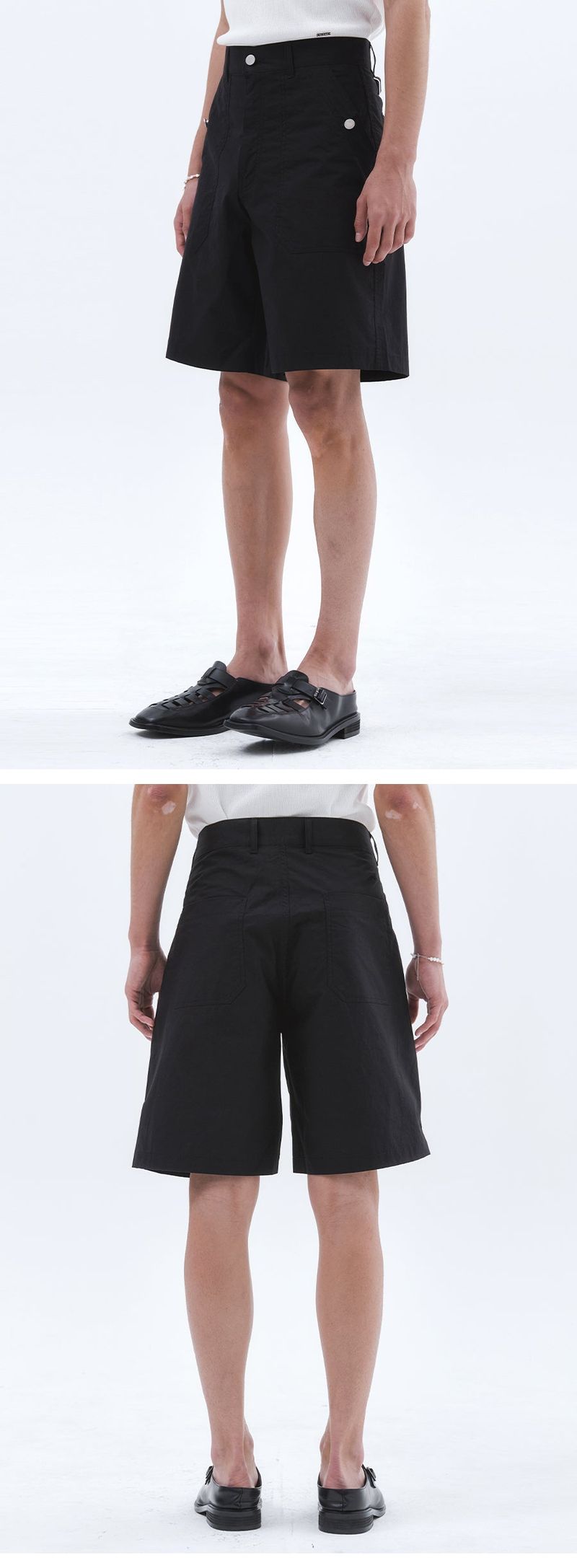 Washed Cotton Fatigue Bermuda Pants_Black  