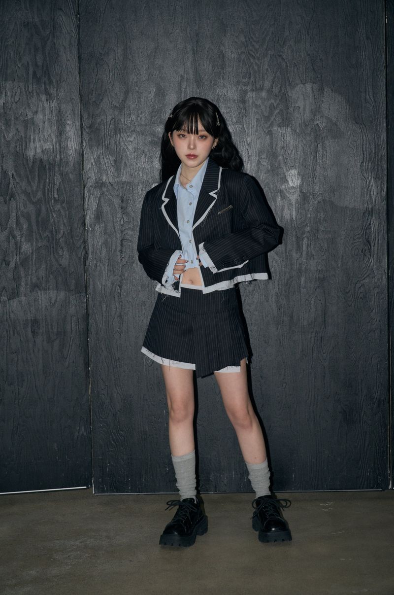 stripe crop jk - dark navy
