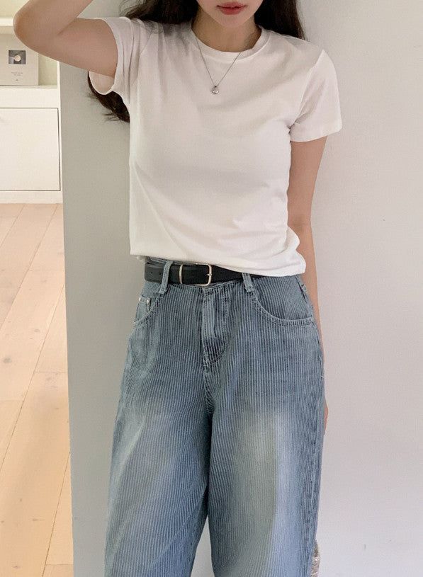 Simple & Basic Round Short Sleeve T-shirt (6color)