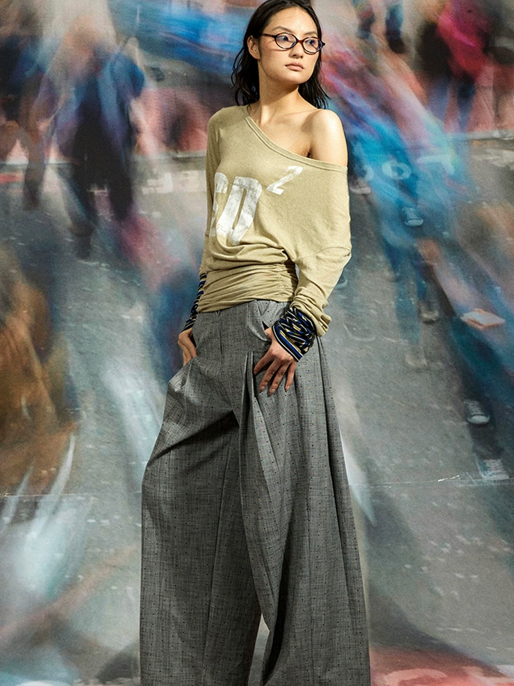 “sleepy sheep”Off - the - Shoulder Slouchy Wool Knit T - shirt