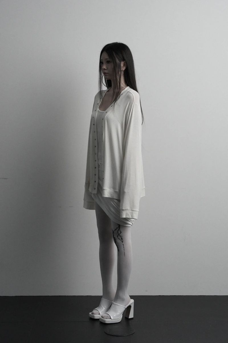 [label] wool rivet overfit open cardigan (ivory)