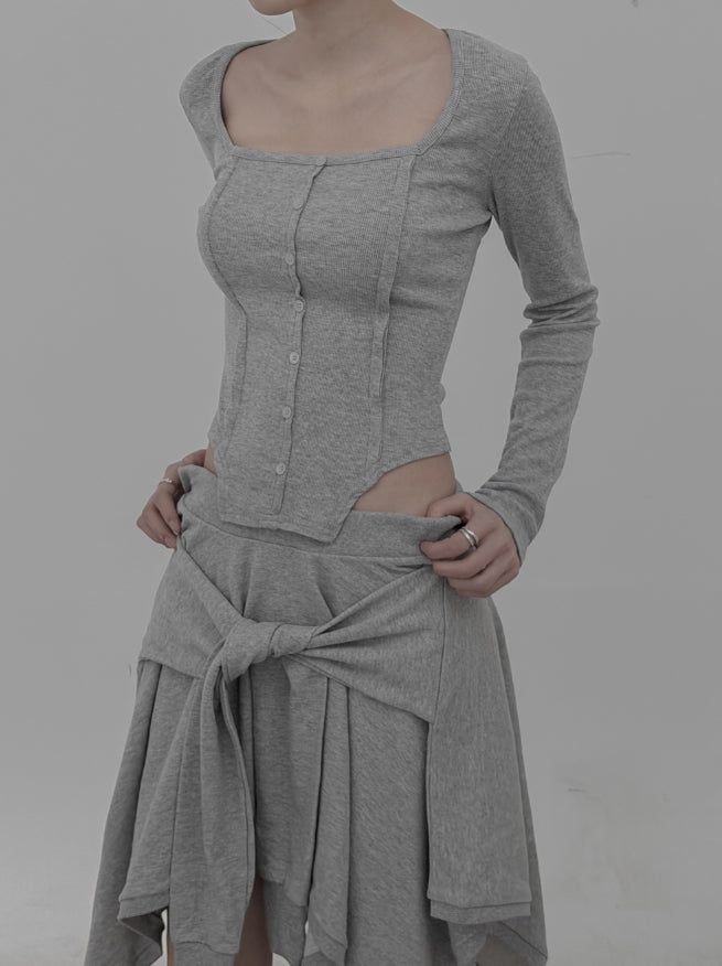 mnem（ムネム）の「Bodysuit Square Neck Long Sleeve T-Shirt（Tops）」