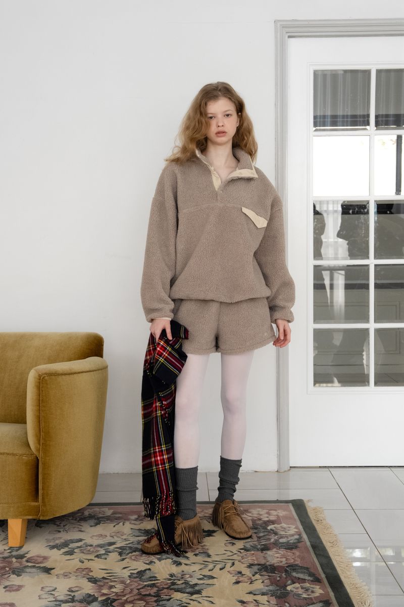 Teddy fleece shorts_mocha