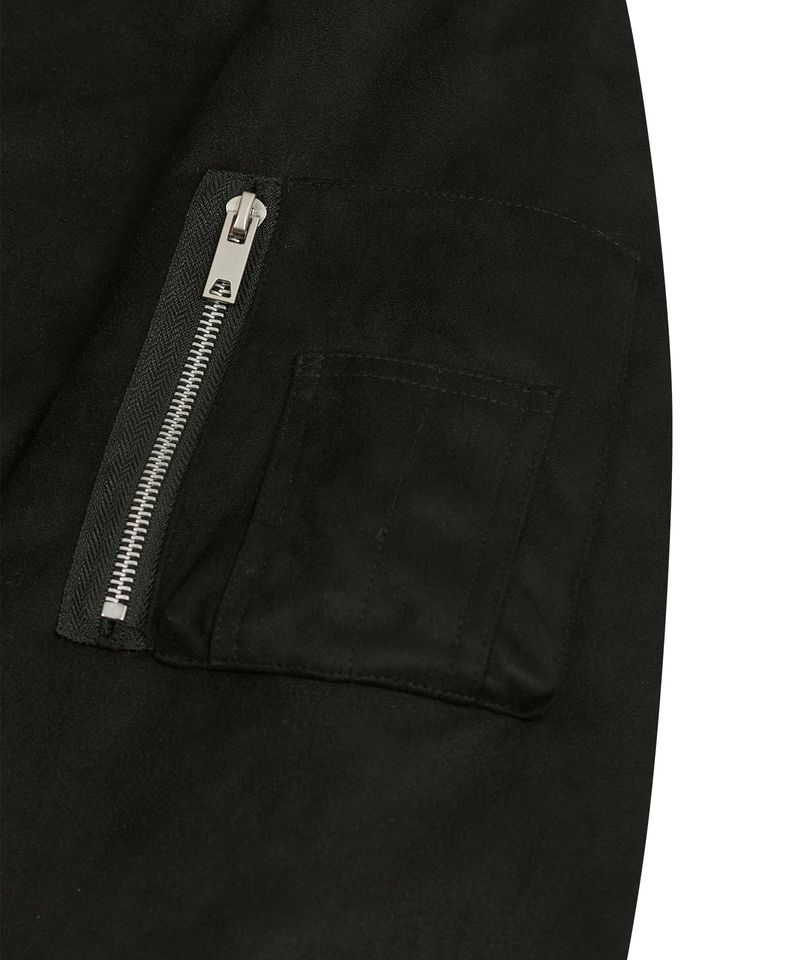 87-STAN027 [Vegan Suede] Curved Layer Bomber Suede Jacket Black