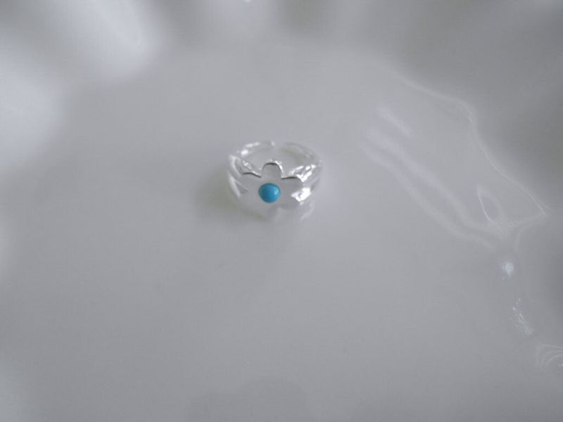 Flower Blue Silver Ring