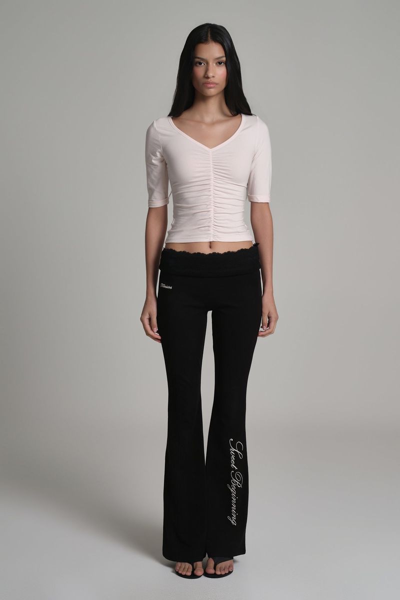 Lace tea bootscut pants, Black