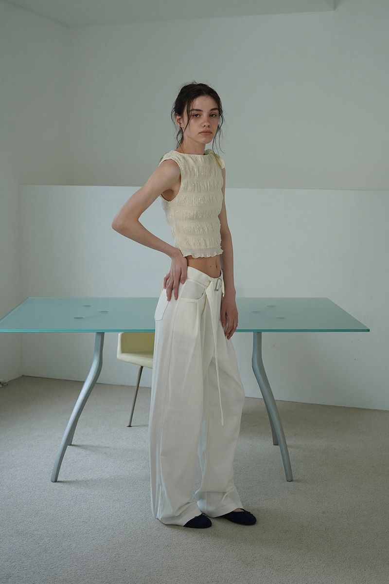 Linen belted pants_ivory