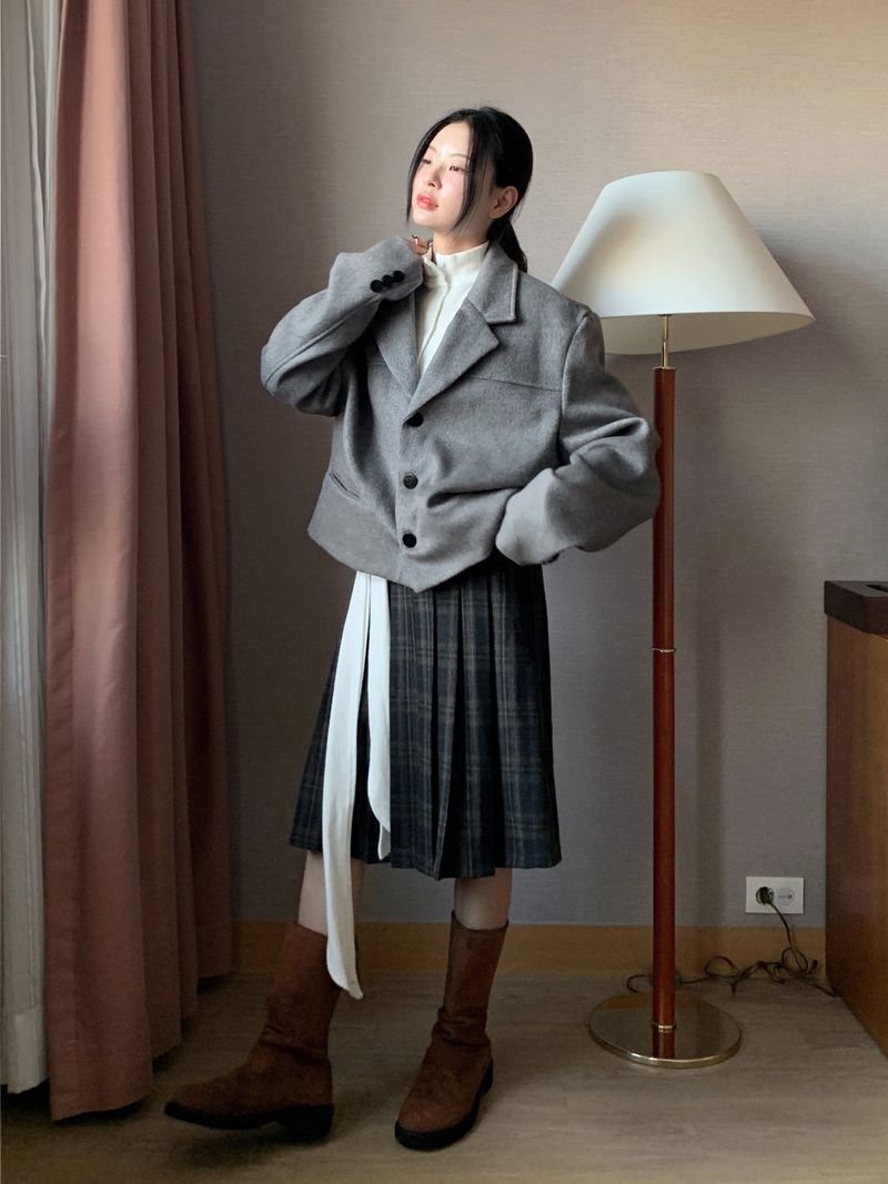  CHECK LOOP PLEATS SKIRT