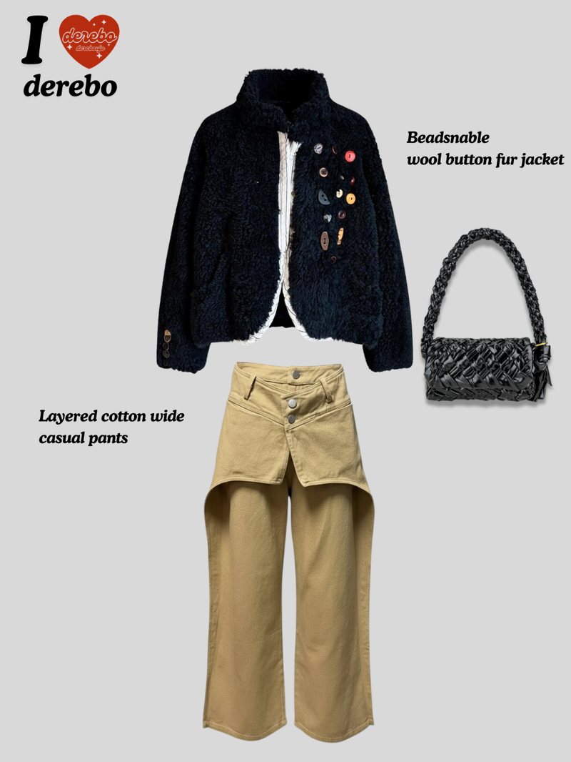 Layered cotton wide casual pants