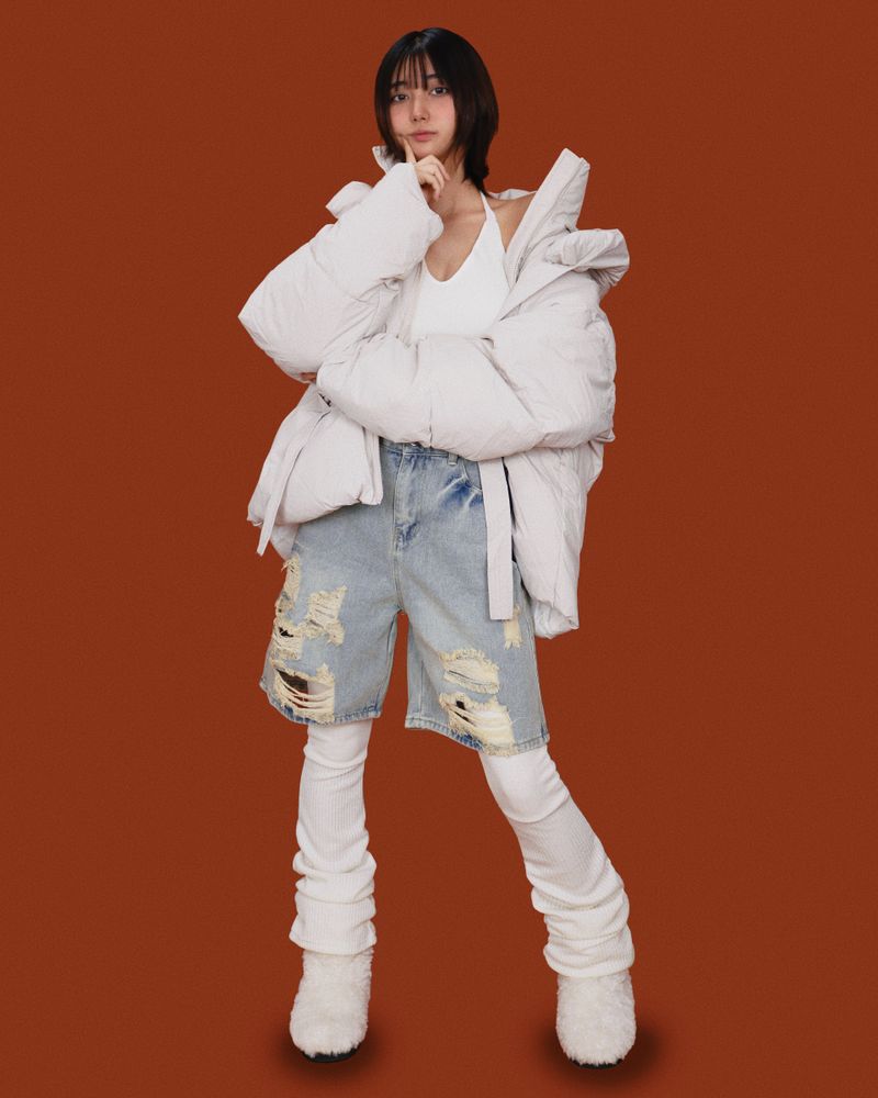 way half denim pants