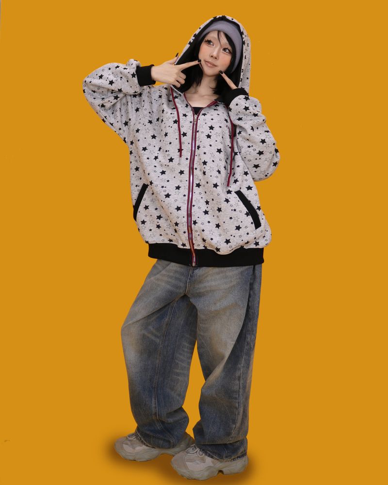 midnight boxy hood zip-up