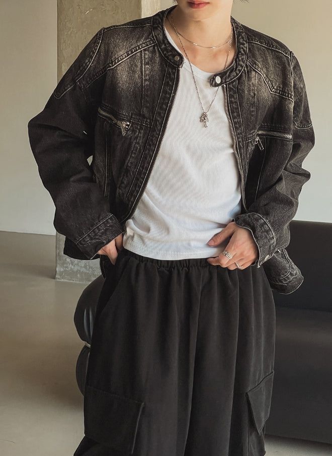Motorick cut-out patch biker denim jacket