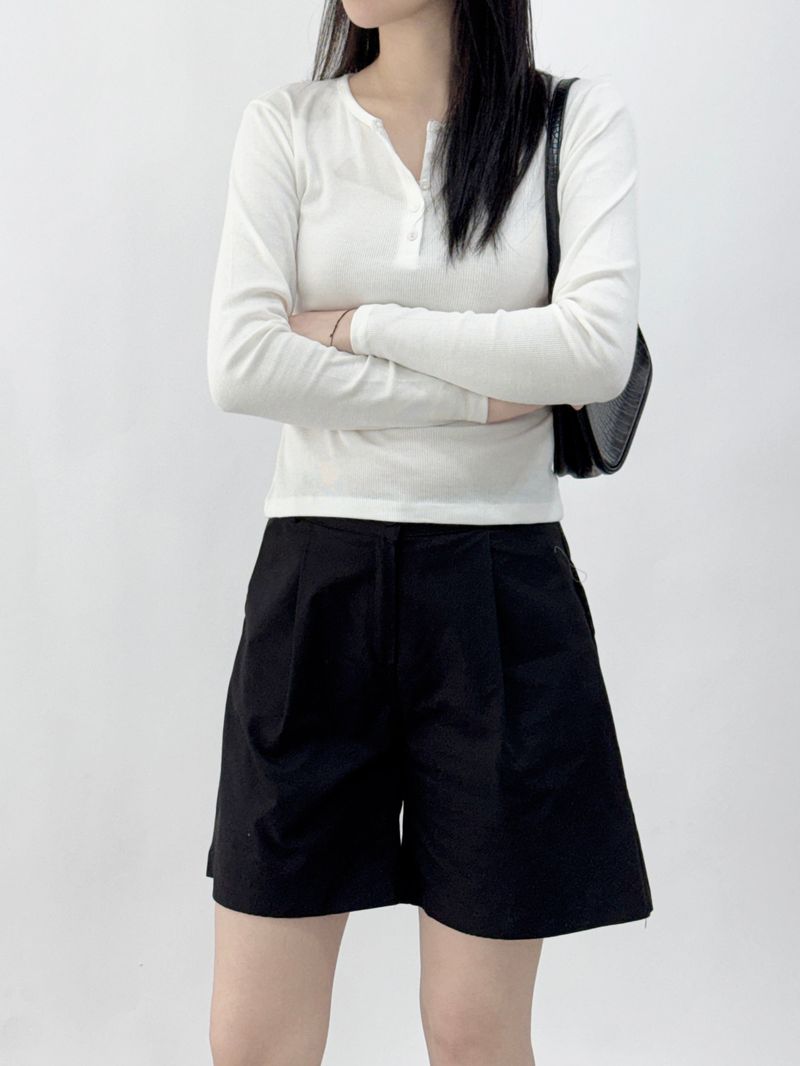 Mik Button Color Block Long Sleeve T-shirt