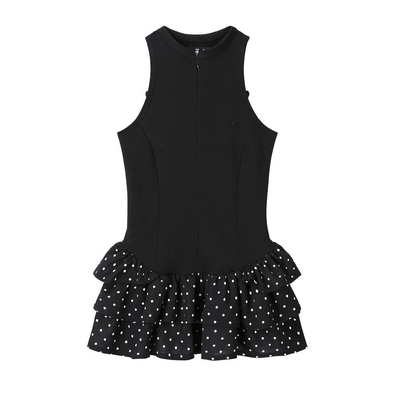 Angel Tiered Dress - DOT BLACK