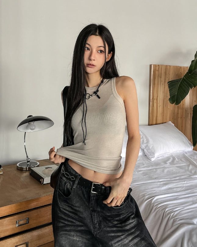 ULAN（ユレン）の「[U-BASIC] Skin Round Soft Ribbed Sleeveless（Tops）」