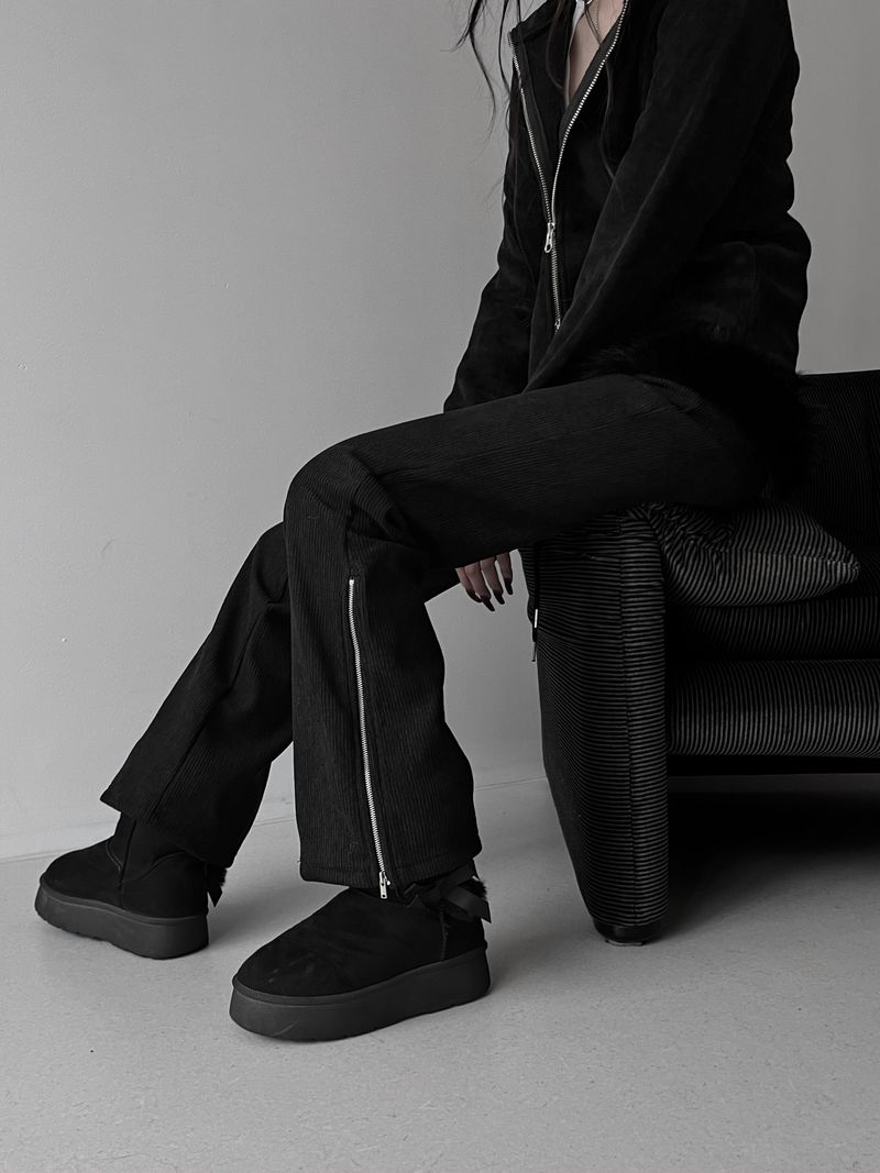 ribbed zip bootcut banding pants