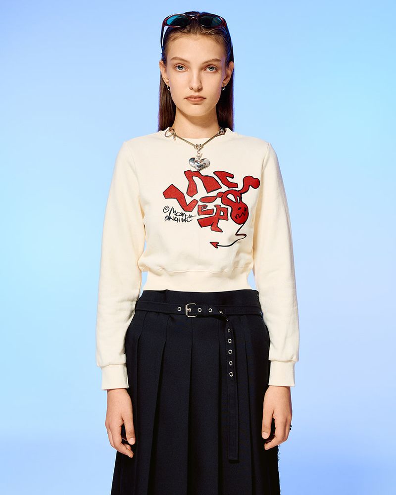 DEVIL HEAD LOGO CROP SWEATSHIRT-IVORY