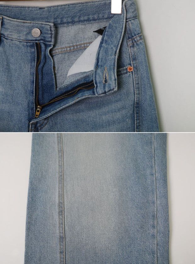 Light Blue Washing Wide Denim Pants