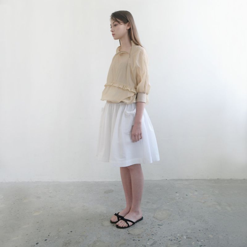Beige Nylon Ruffle Blouse