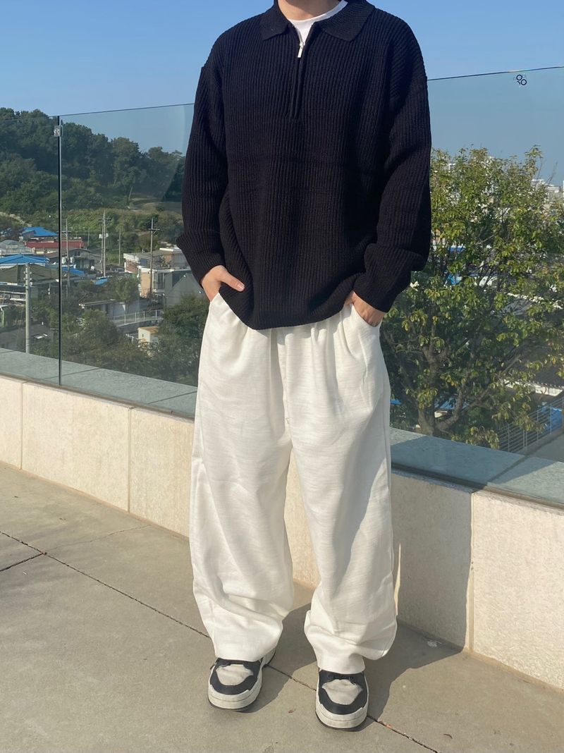 Pastel Balloon Pants White Black 2C