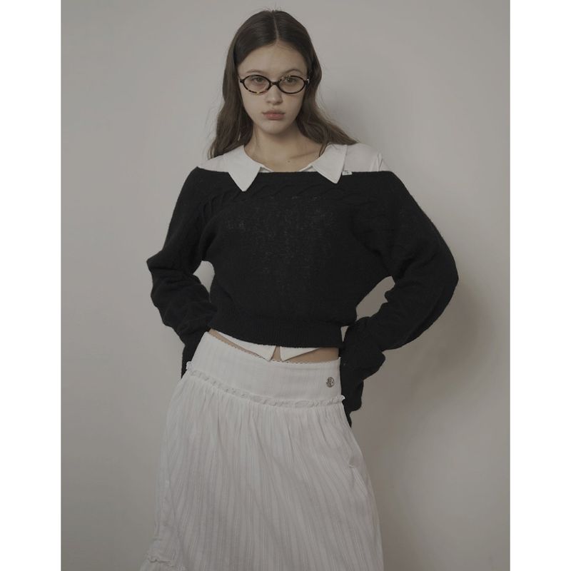 Bellialeu（ベルリアル）の「CABLE BOAT NECK KNIT-BLACK（Tops）」