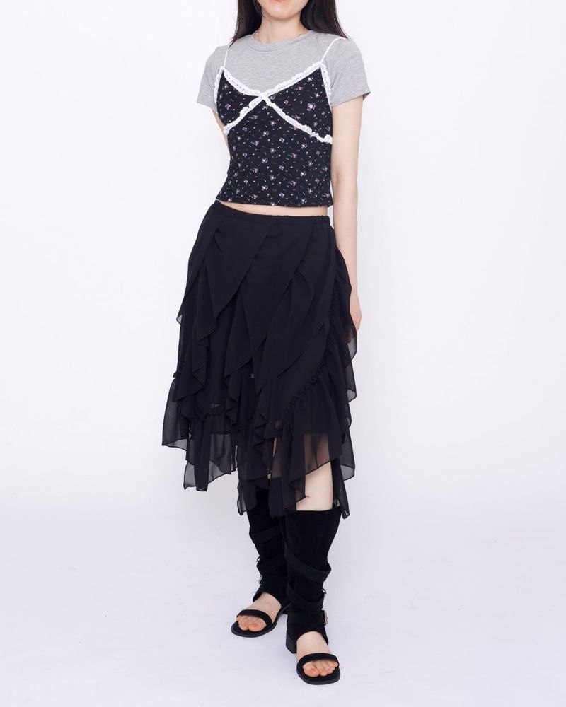 Cute Small Floral Lace Bustier Short Sleeve Set