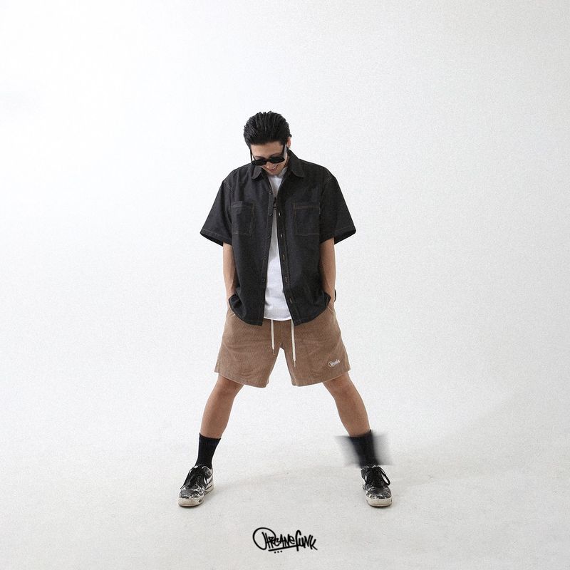 CORDUROY LOGO HALF PANTS CAMEL