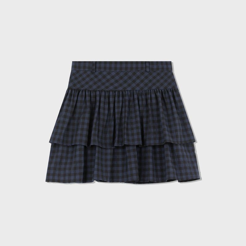 CHECK RUFFLE MINI SKIRT (NAVY)
