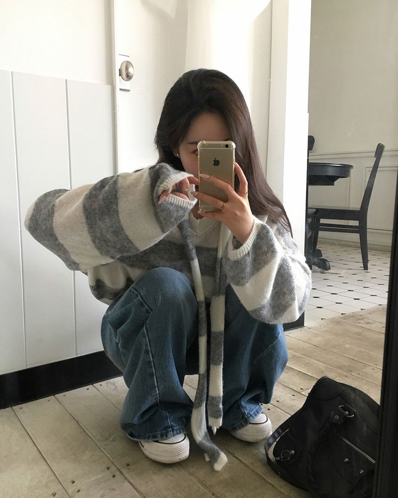 [ORIGINAL] LACKUN Striped Muffler Knit Set