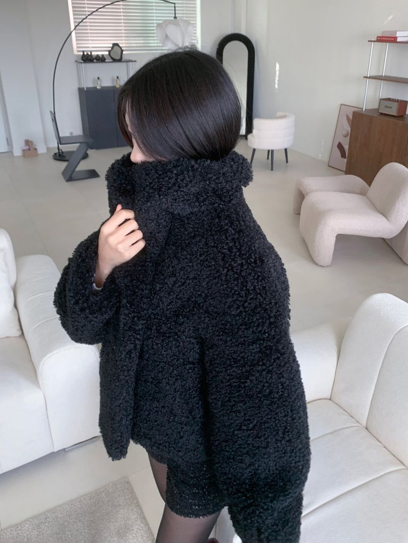 Teddy Hug Fuzzy High Neck Fur Jacket