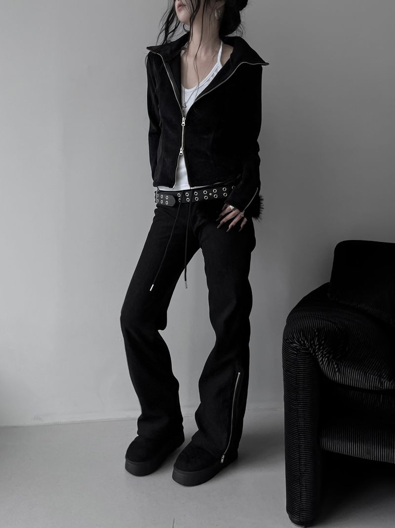 ribbed zip bootcut banding pants
