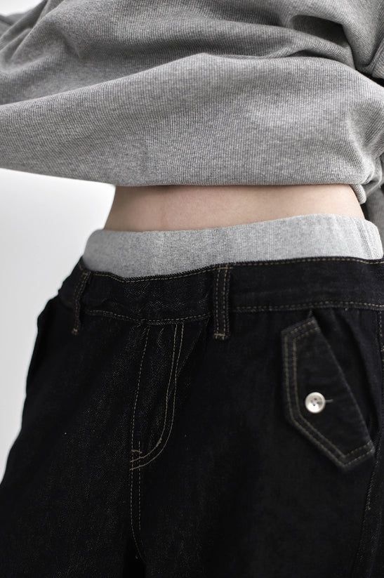 Band-layered low denim pants