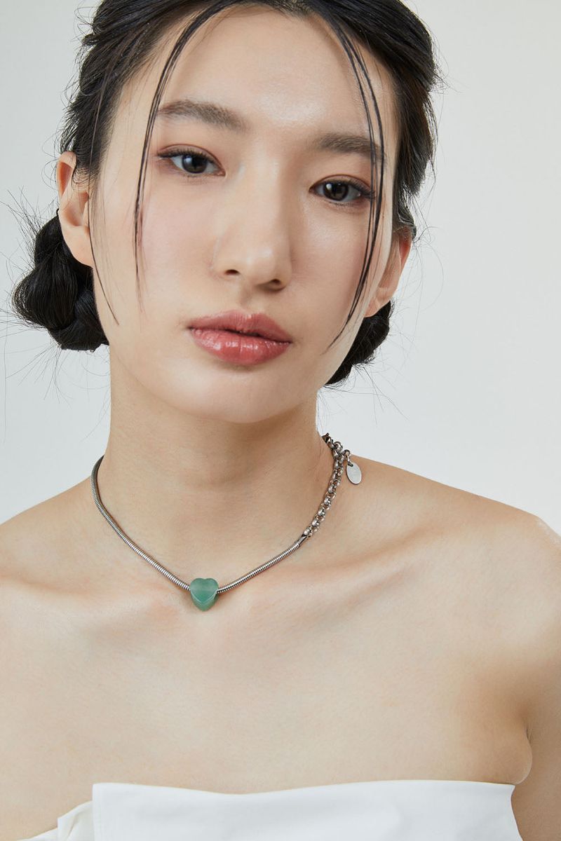 Heart snakechain necklace-green