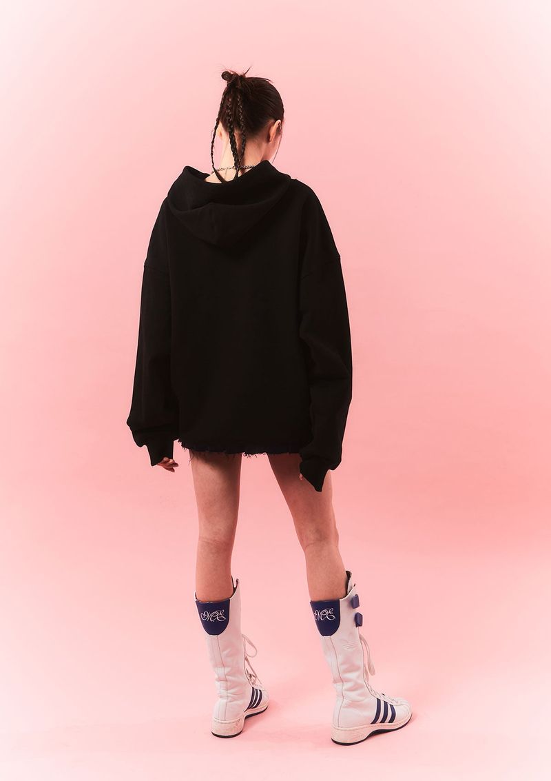 fur bunny planet hoody - black