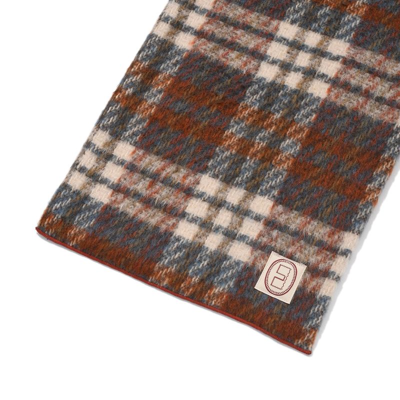 Crochet check muffler / Blue Orange