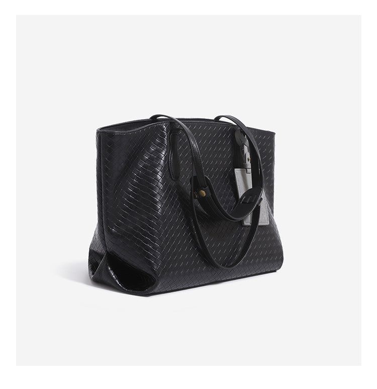 Woven Texture Large Square Tote Bag with Pouch
