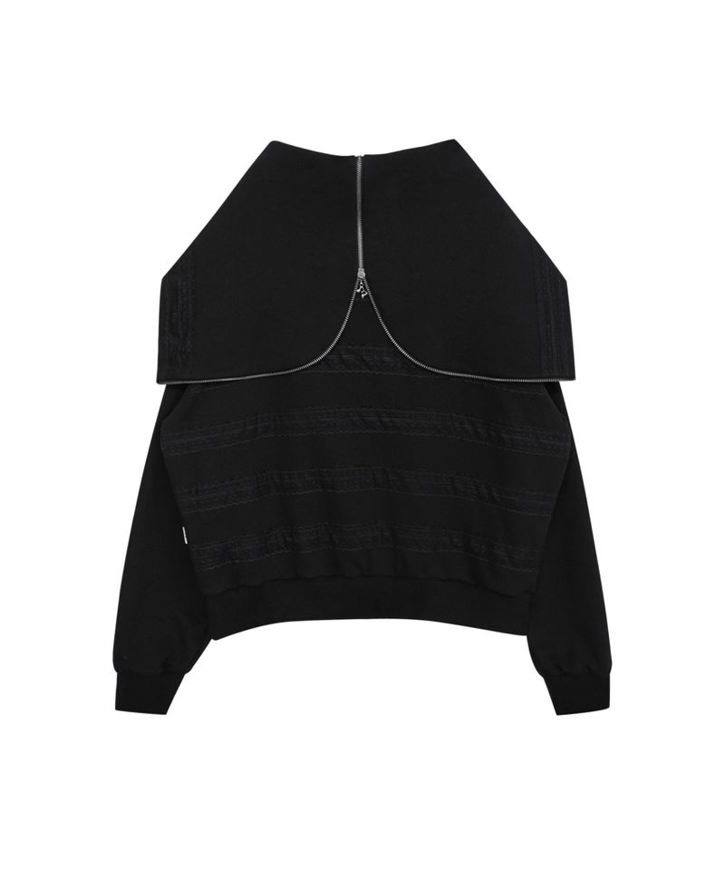 LACED TWOFOLD HOOD ZIP-UP BLACK